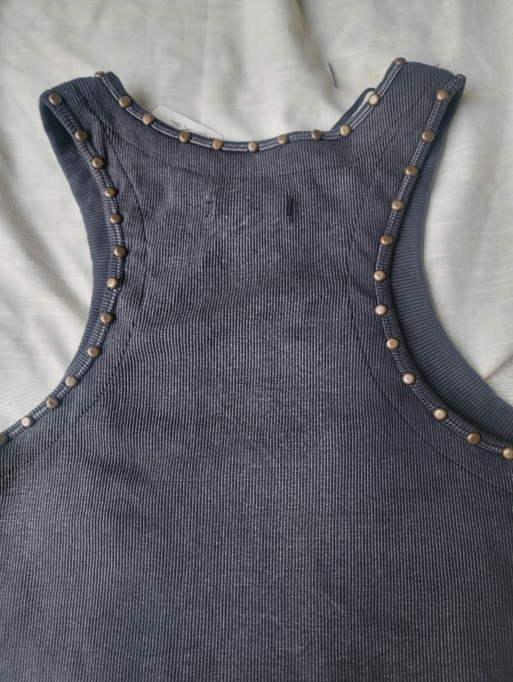 We The Free People Look Back At It Distressed Black Raw-Hem Studded Cropped Tank - Picture 10 of 16